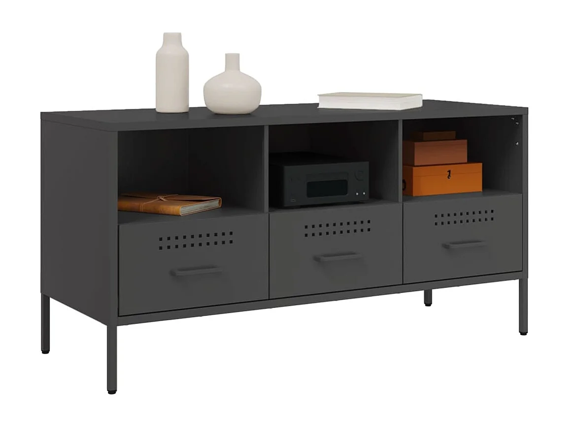 Meuble TV noir 100,5x39x50,5 cm acier laminé à froid FR792801