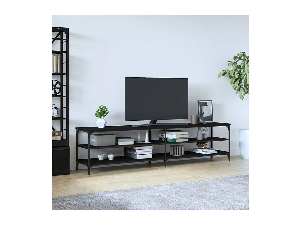 Tv-meubel 200x30x50 cm bewerkt hout metaal zwart BE449654