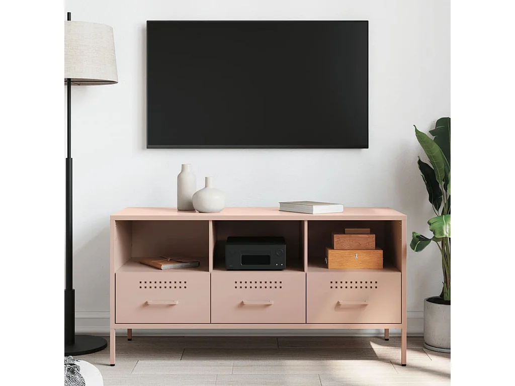 Meuble TV rose 100,5x39x50,5 cm acier laminé à froid FR126792