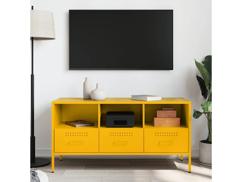 Meuble TV jaune moutarde 100,5x39x50,5 cm acier laminé à froid FR874373