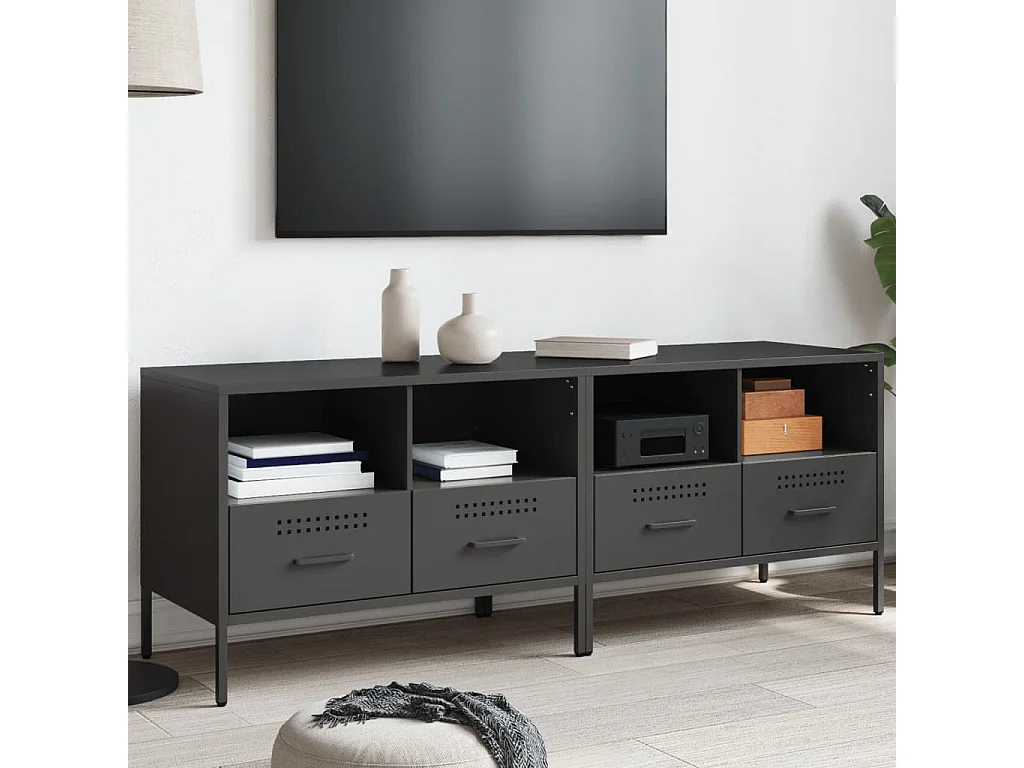 Mueble de TV 2 pzas acero laminado en frío negro 68x39x50,5 cm ES651383