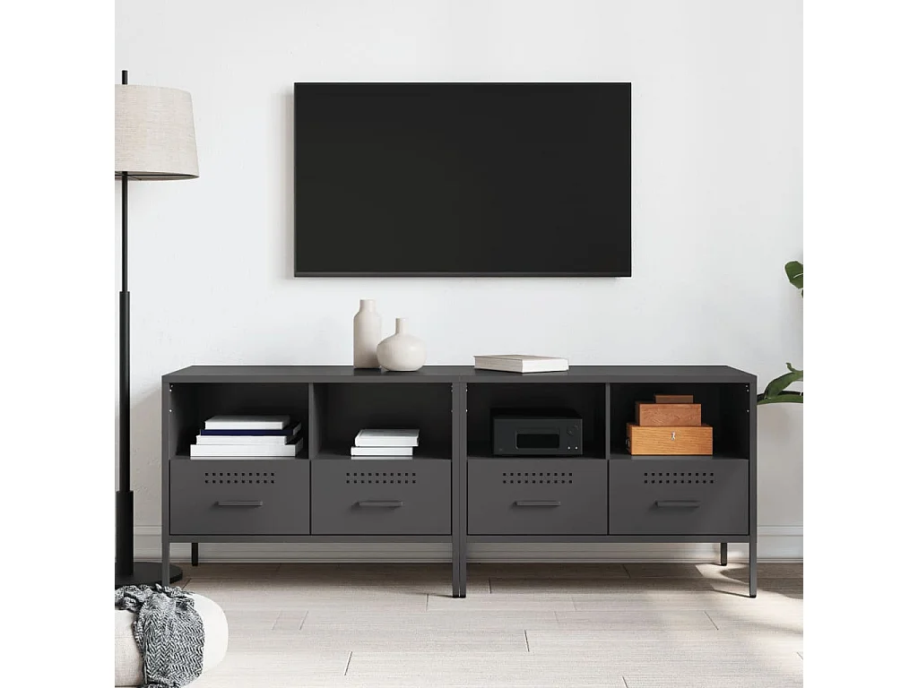 Mueble de TV 2 pzas acero laminado en frío negro 68x39x50,5 cm ES651383