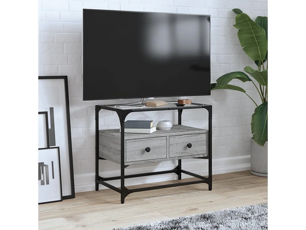 Mueble TV cristal y madera ingeniería gris Sonoma 60x35x51 cm ES301403