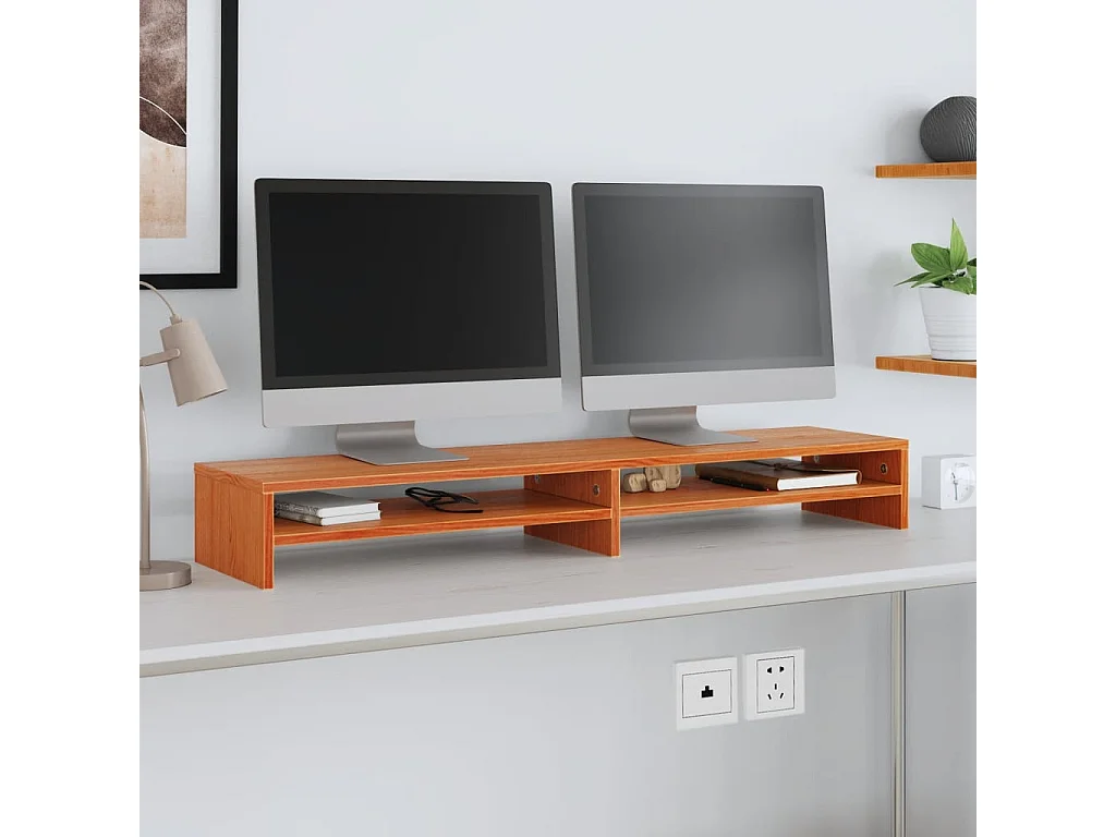 Meuble TV- Support de moniteur marron miel 100x24x13 cm bois de pin solide FR421979