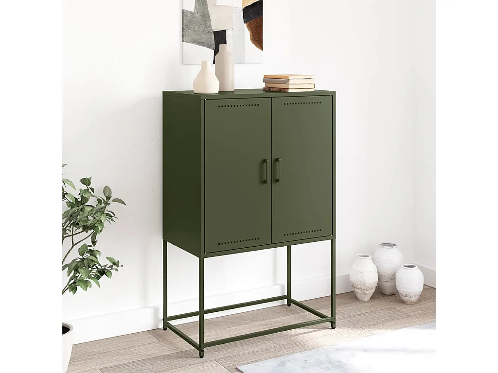 Meuble TV vert olive 68x39x60,5 cm acier FR380913