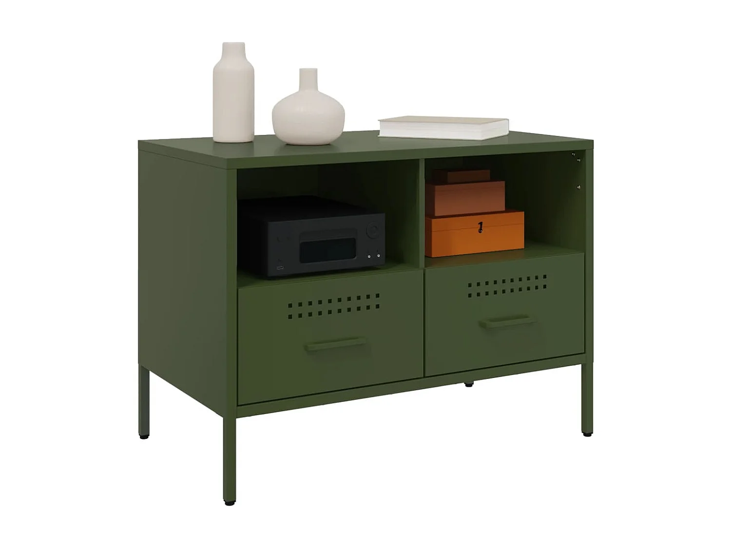 Muebles de TV 2 piezas acero laminado verde oliva 68x39x50,5 cm ES165336