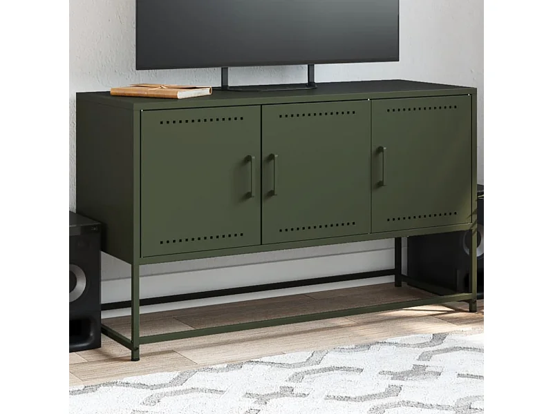 Mueble para TV de acero verde oliva 100,5x39x60,5 cm ES449304