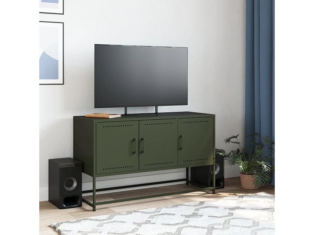 Mueble para TV de acero verde oliva 100,5x39x60,5 cm ES449304