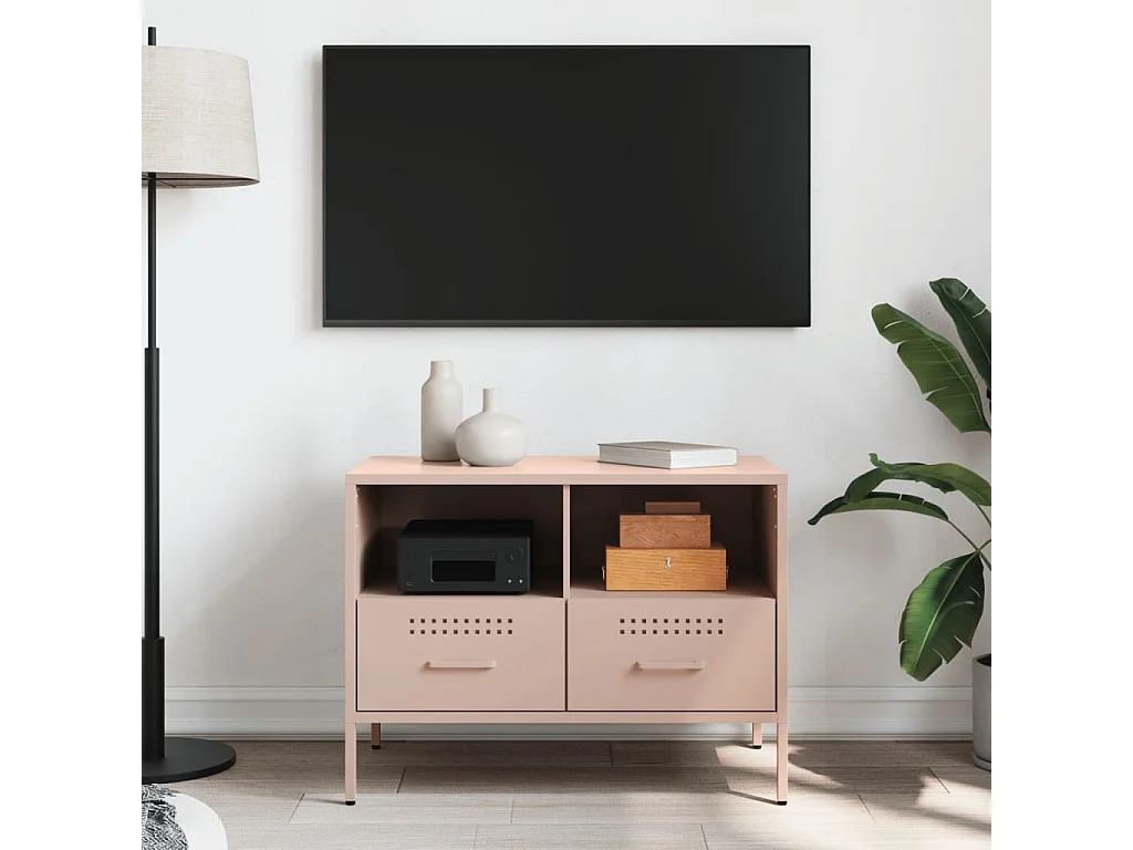Meuble TV rose 68x39x50,5 cm acier laminé à froid FR819838