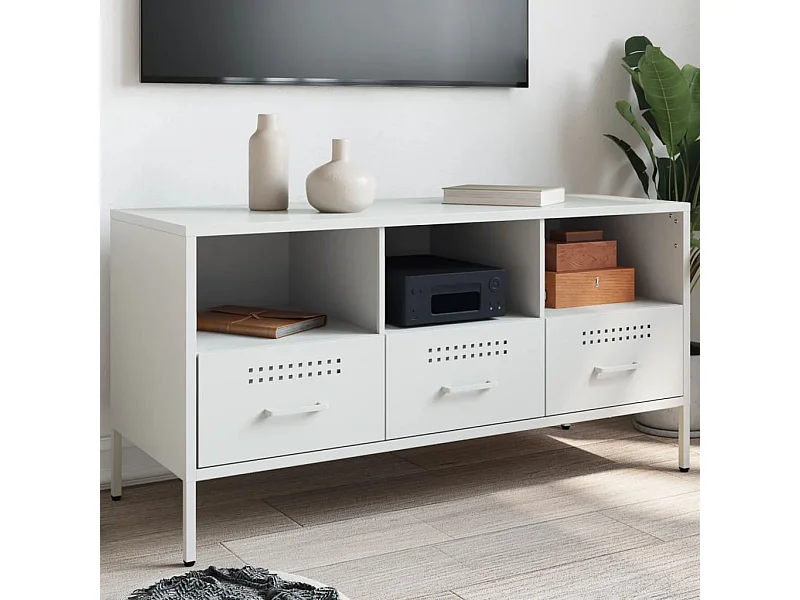 Meuble TV blanc 100,5x39x50,5 cm acier laminé à froid FR945840