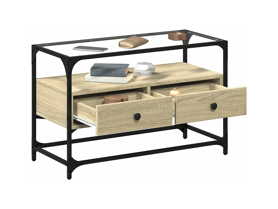 Meuble TV avec dessus en verre chêne sonoma bois d'ingénierie FR440810