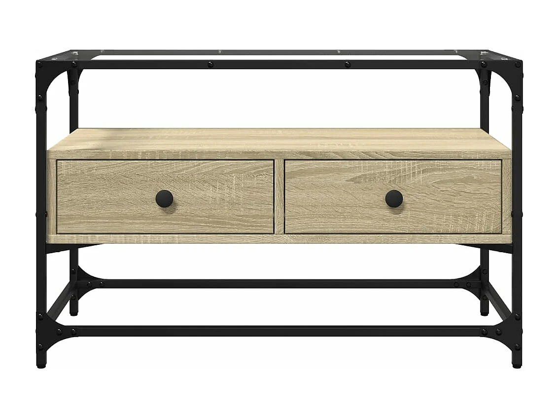 Meuble TV avec dessus en verre chêne sonoma bois d'ingénierie FR440810