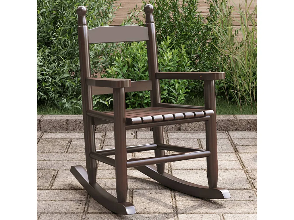 Chaise à bascule enfants marron bois de peuplier massif FR324733