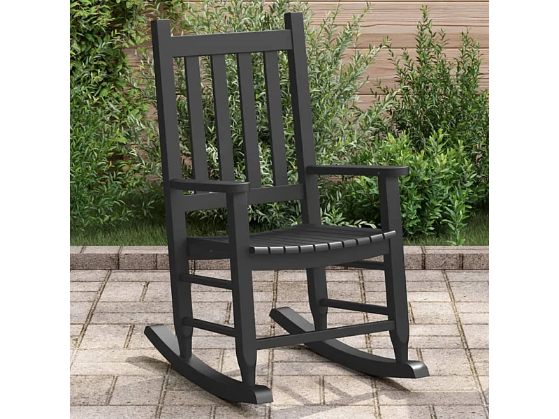 Chaise à bascule enfants noir bois de peuplier massif FR708925