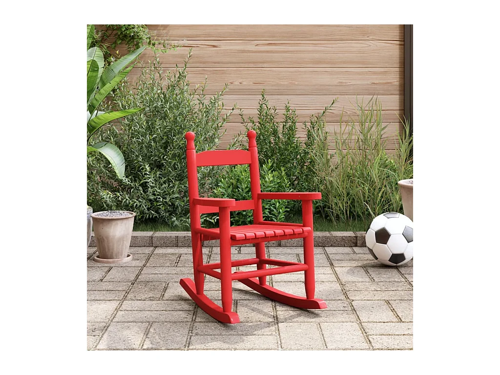 Chaise à bascule enfants rouge bois de peuplier massif FR349854