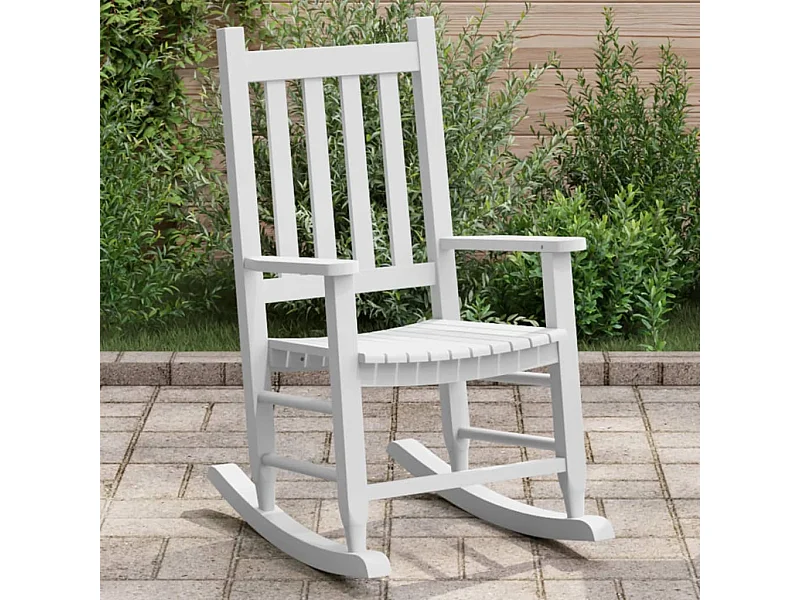 Chaise à bascule enfants blanc bois de peuplier massif FR843137