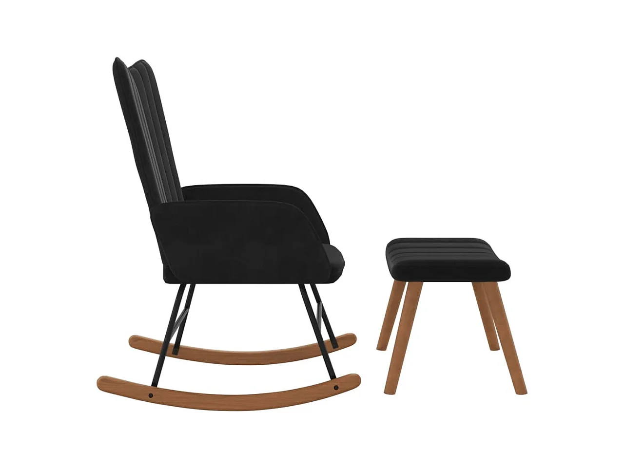 Silla mecedora con reposapiés terciopelo negro ES858818