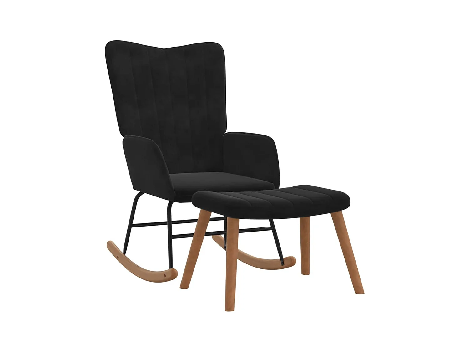 Silla mecedora con reposapiés terciopelo negro ES858818