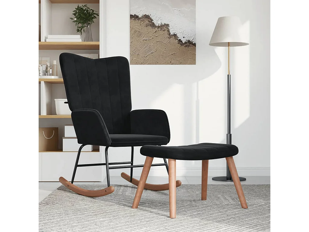 Chaise à bascule avec repose-pied Noir Velours FR617775