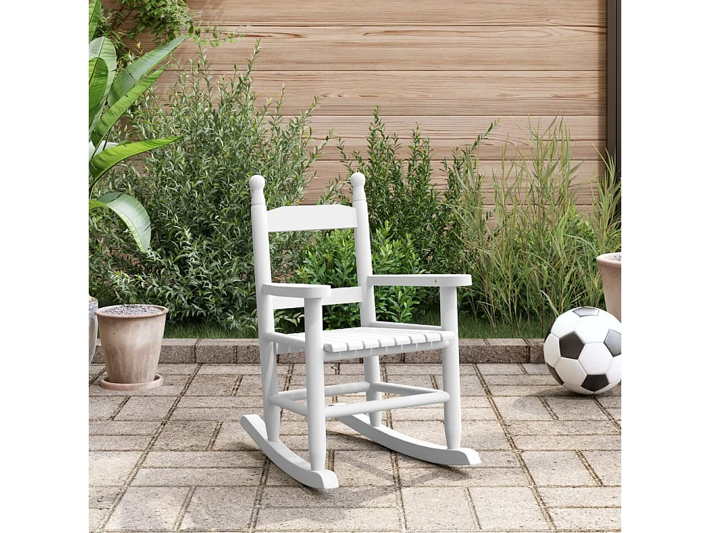 Chaise à bascule enfants blanc bois de peuplier massif FR835720