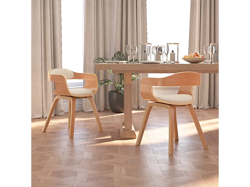 Lot de 2 Chaises de salle à manger crème similicuir et bois courbé FR262449