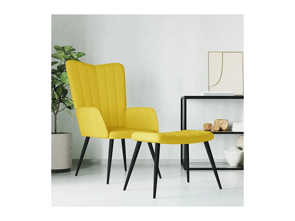 Chaise de relaxation avec tabouret Jaune moutarde Velours FR378689