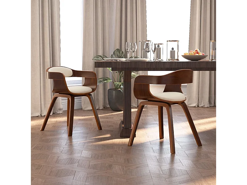 Lot de 2 Chaises de salle à manger crème similicuir et bois courbé FR267737