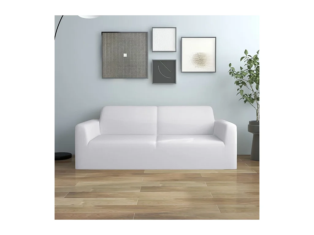 Housse extensible de canapé 2 places Blanc Jersey de polyester FR667065