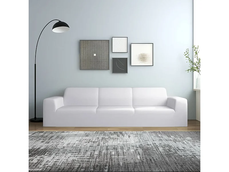 Capa de sofá elástica 4 lugares jersey de poliéster branco PT628650