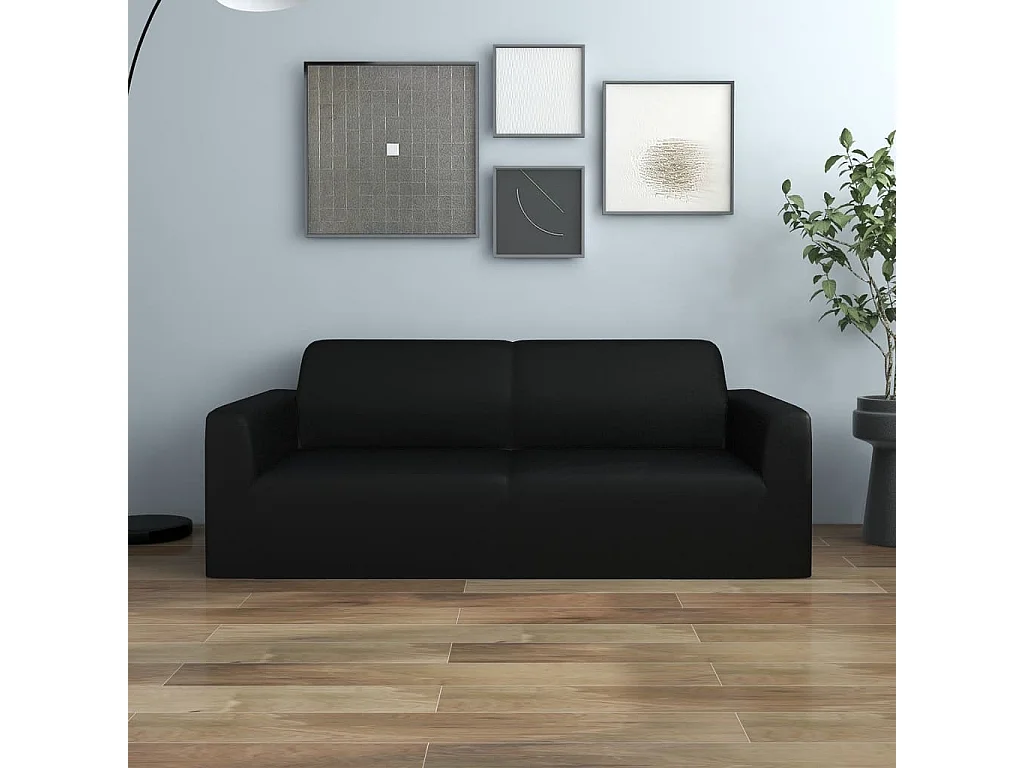 Housse extensible de canapé 2 places Noir Jersey de polyester FR775918