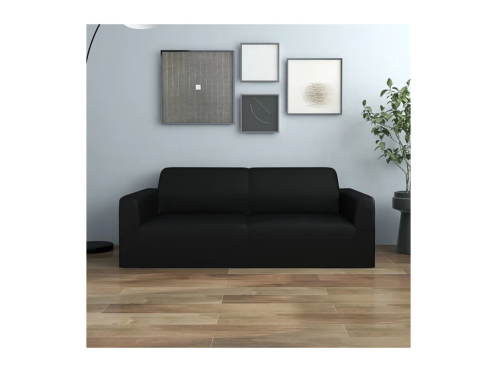 Housse extensible de canapé 2 places Noir Jersey de polyester FR775918