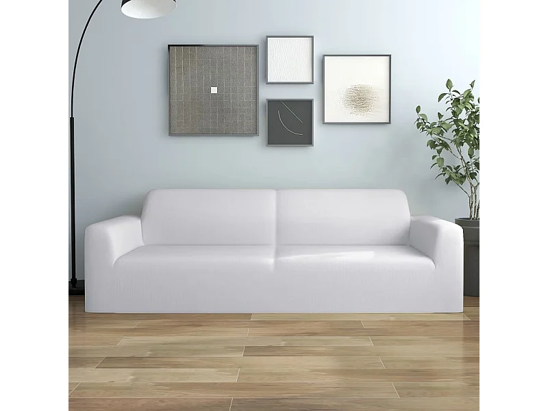 Funda elástica para sofá de 3 plazas poliéster jersey blanca ES554090