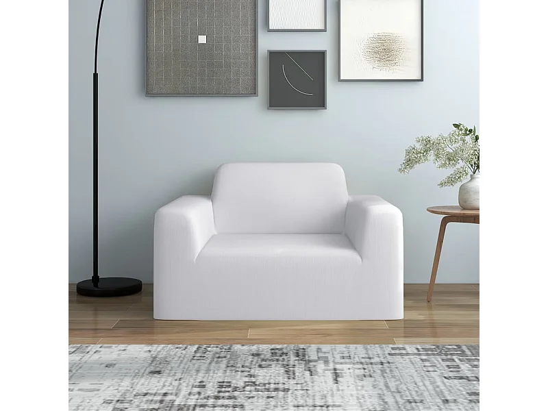 Capa de sofá elástica em jersey de poliéster branco PT414914