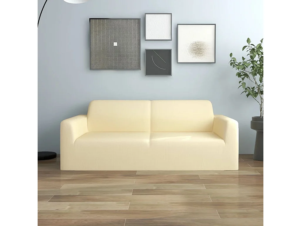 Housse extensible de canapé 2 places Crème Jersey de polyester FR916852