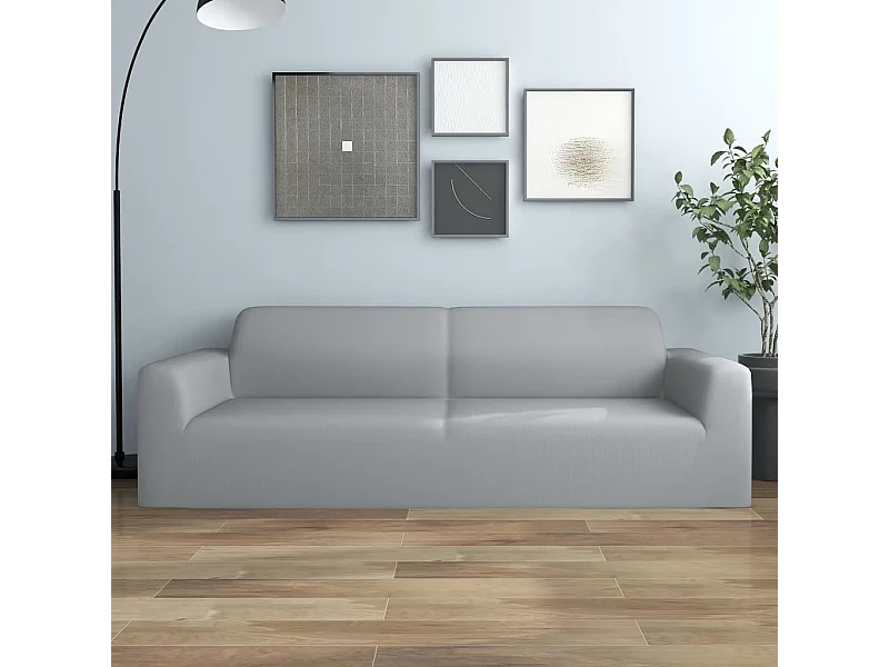 Capa de sofá elástica 3 lugares jersey de poliéster cinzento PT530010