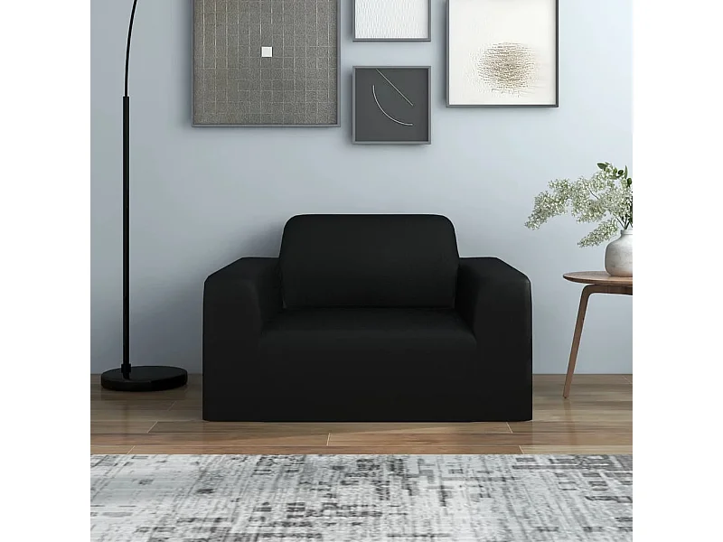 Capa para sofá elástica jersey de poliéster preto PT805455