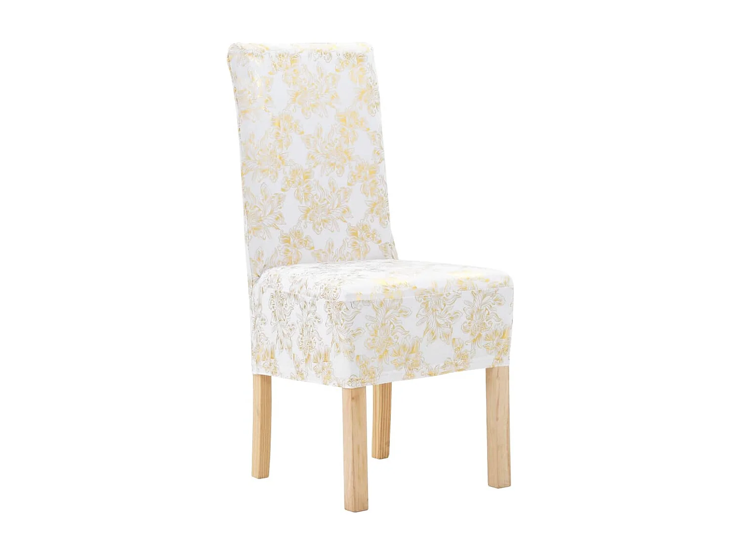 Fundas de silla elásticas 6 unidades rectas blanco y dorado ES690743