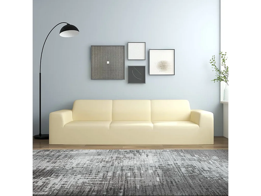 Housse extensible de canapé 4 places Crème Jersey de polyester FR731332