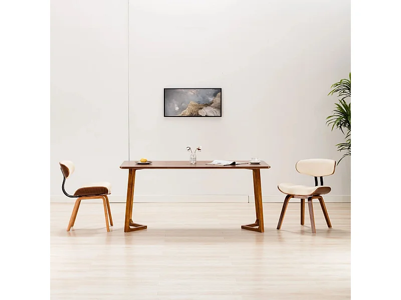 Eetkamerstoelen 2 st gebogen hout en kunstleer crèmekleurig BE431375