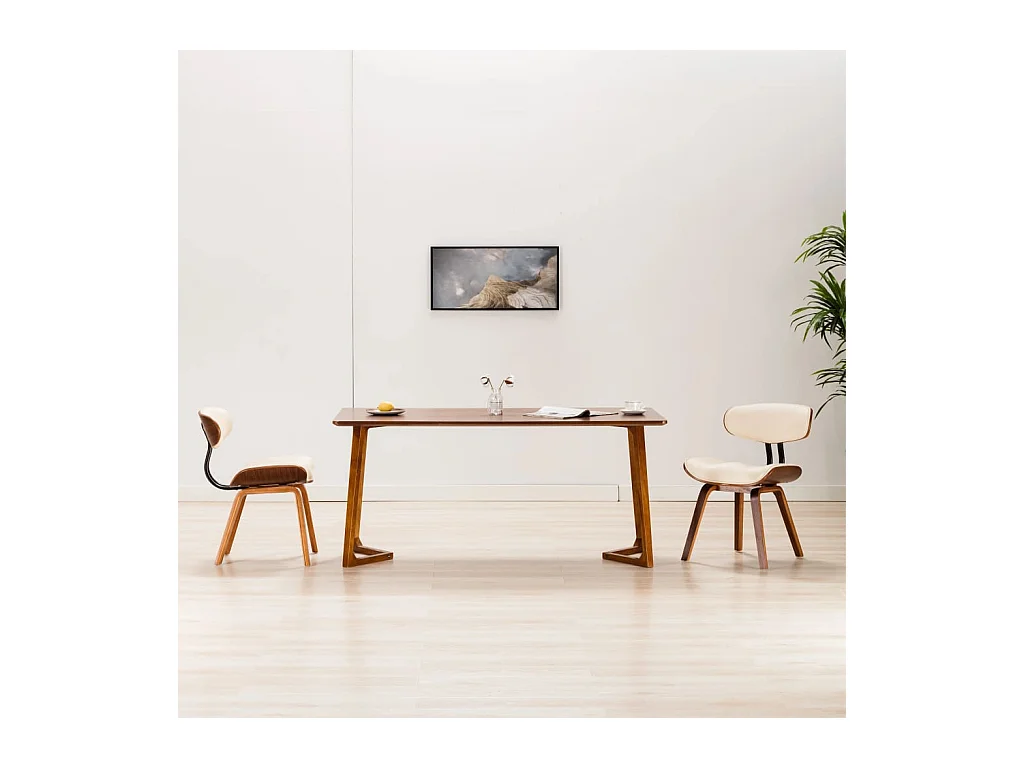 Lot de 2 Chaises à manger crème bois courbé et similicuir FR492962