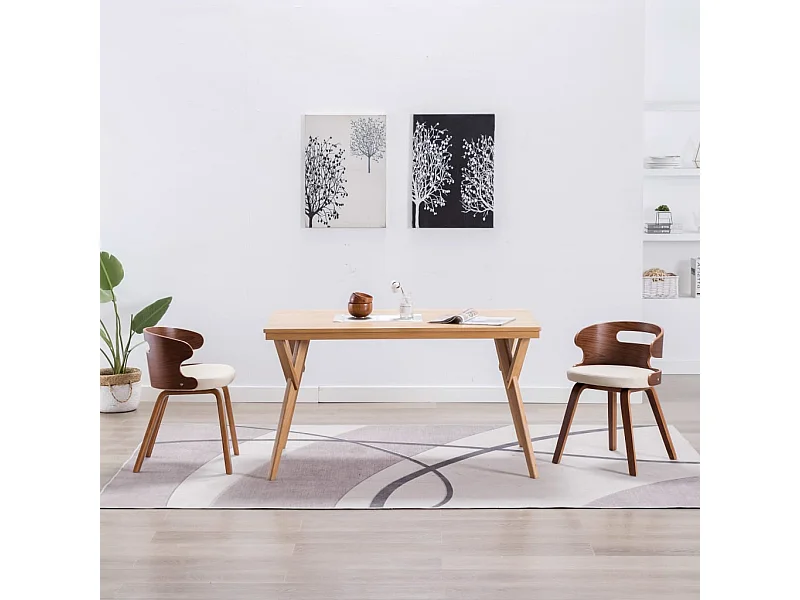 Sillas de comedor 2 uds madera curvada y cuero sintético crema ES875182