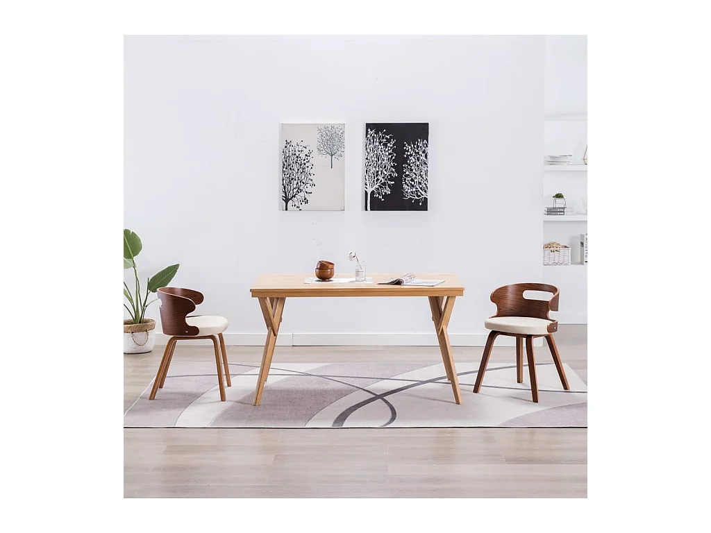 Cadeiras jantar 2 pcs madeira curvada e couro artificial creme PT422756