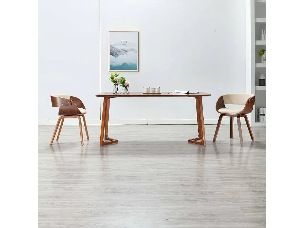 Chaise à manger crème bois courbé et similicuir FR397028