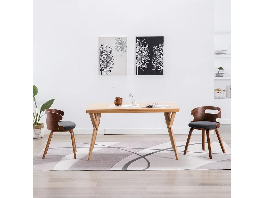 Eetkamerstoelen 2 st gebogen hout en stof donkergrijs BE515670