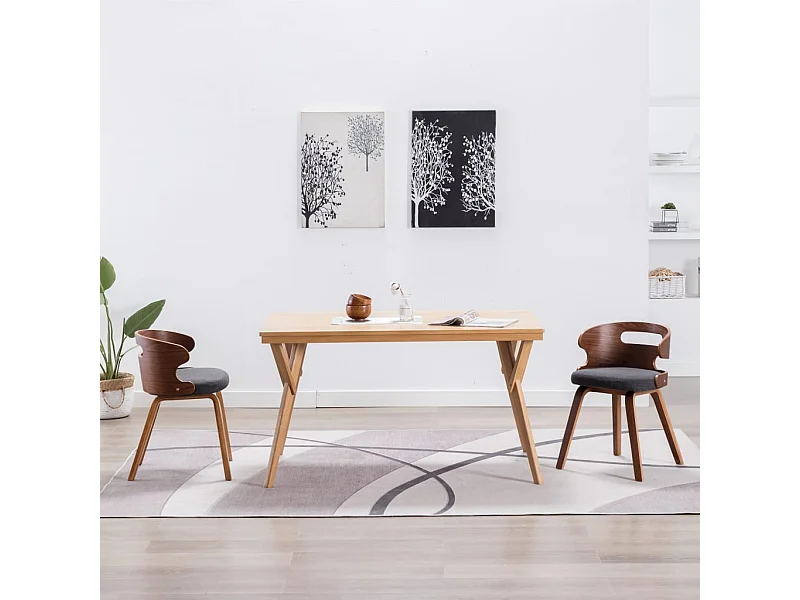 Eetkamerstoelen 2 st gebogen hout en stof donkergrijs BE515670
