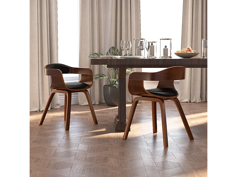 Lot de 2 Chaises de salle à manger noir bois courbé et similicuir FR108692