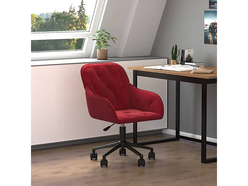 Silla de oficina giratoria de terciopelo rojo tinto ES644517