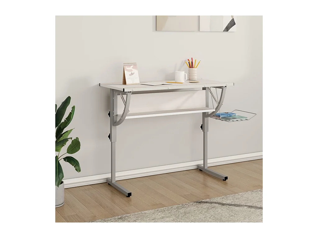 Bureau d'artisanat blanc et gris 110x53x(58-87) cm FR42280