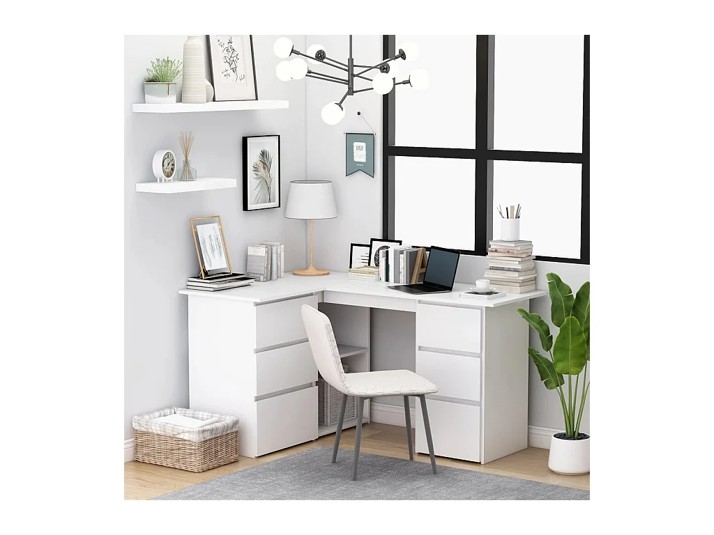 Bureau d'angle Blanc 145x100x76 cm Bois d'ingénierie FR77451