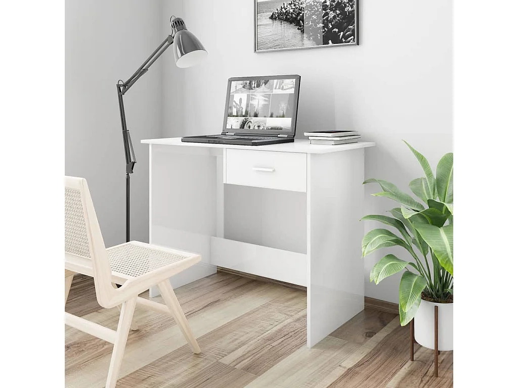 Bureau Blanc brillant 100x50x76 cm Bois d’ingénierie FR63059